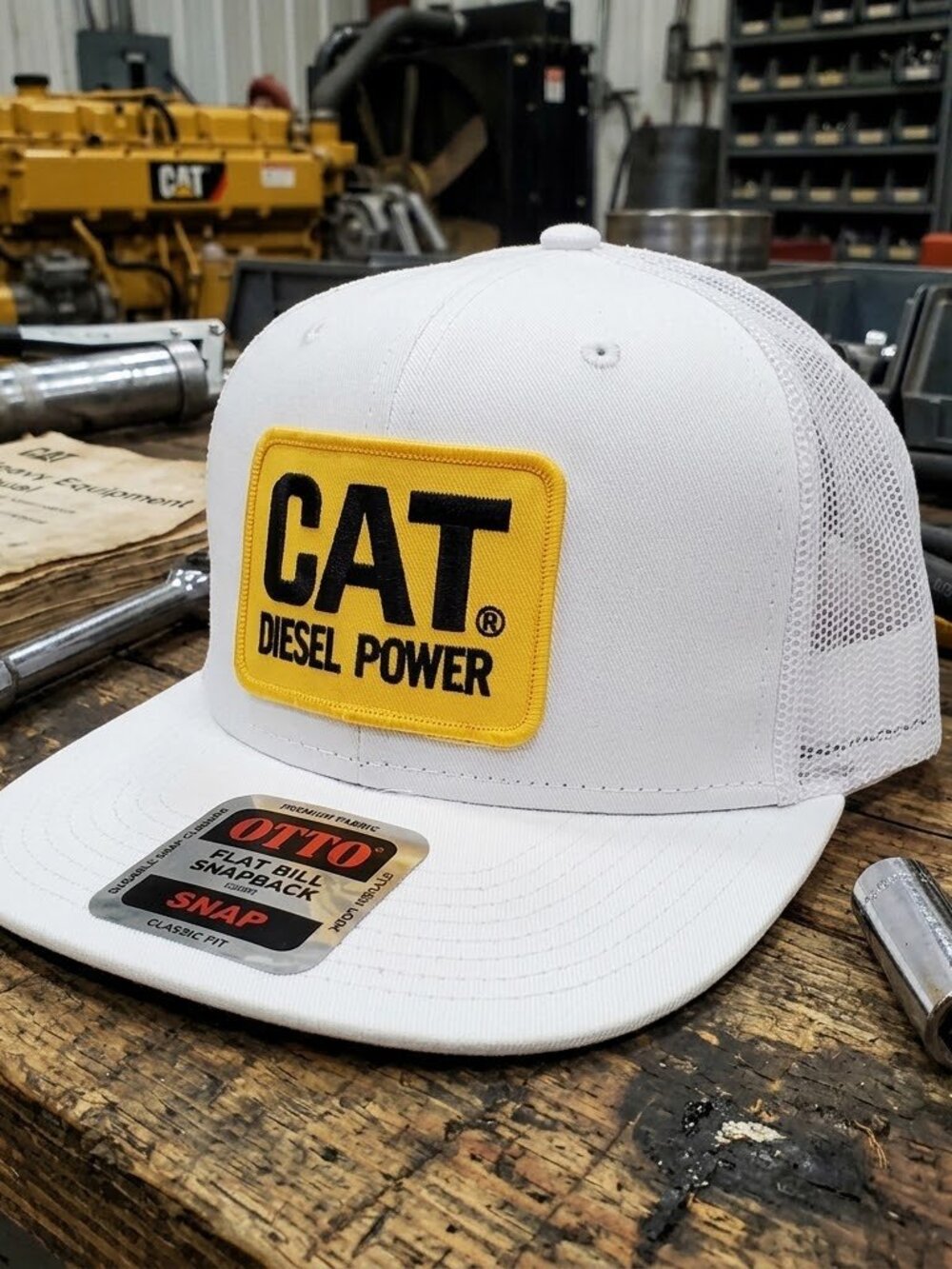 Retro Diesel Power Hat Heavy Equipment Patch White OTTO Flat Bill Snapback Cap